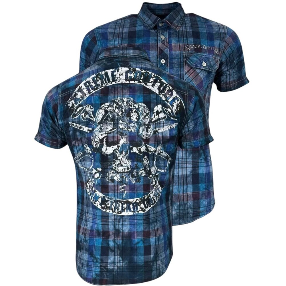 Men's Blue Plaid Short Sleeve Shirt